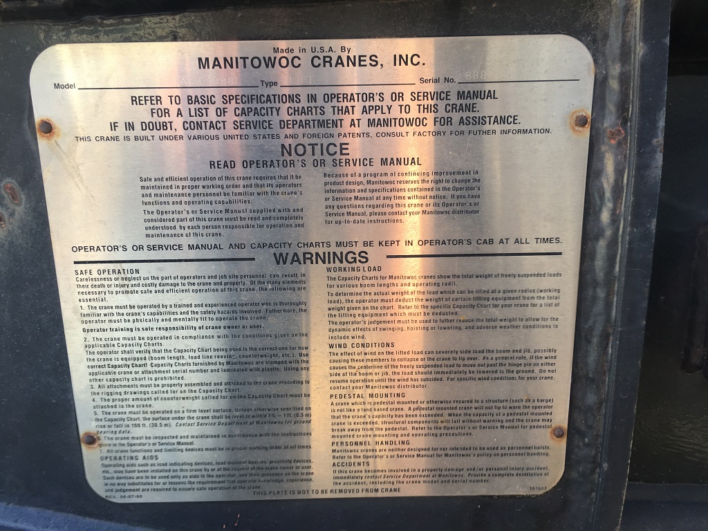 Manitowoc 888 Crane Chart